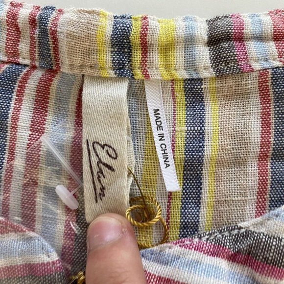 Elan Womens S Linen‎ Striped Popover Top Multicolor Shirt Patch Pocket NEW - Picture 4 of 9
